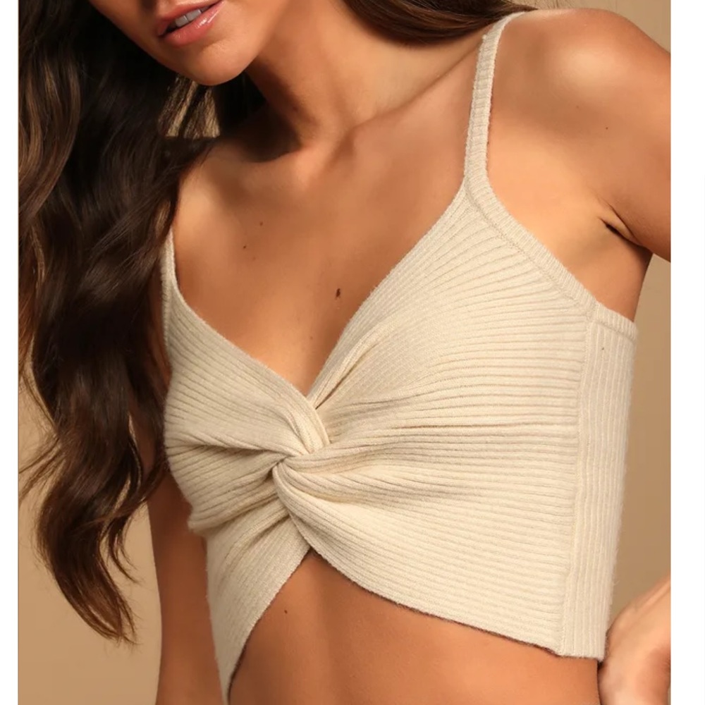 NWT Lulus Beige Knot Front Cropped Knit Tank Top